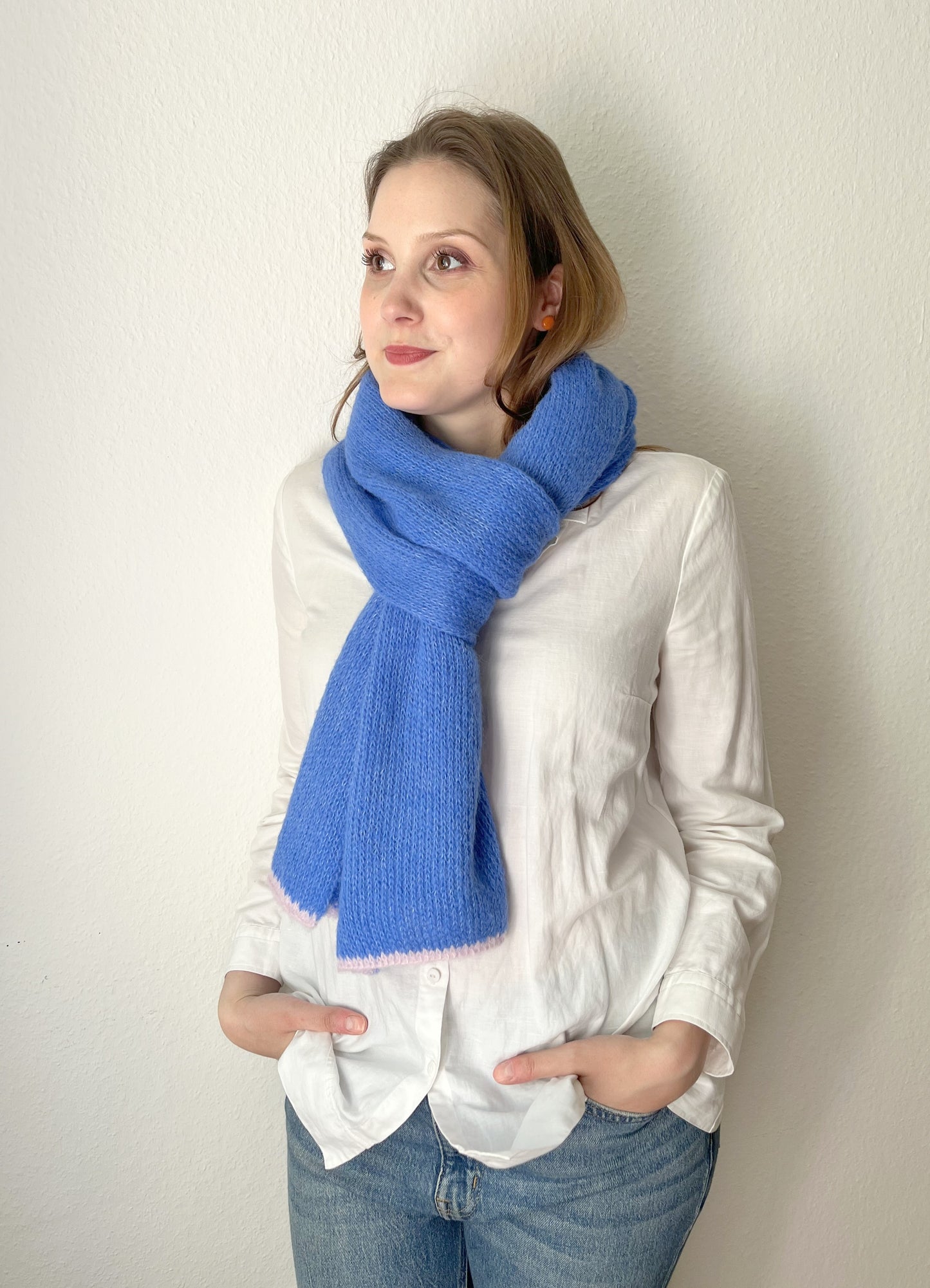 Blauer Alpaka Schal Damen – handgefertigt aus Alpaka & Seide, weich & warm