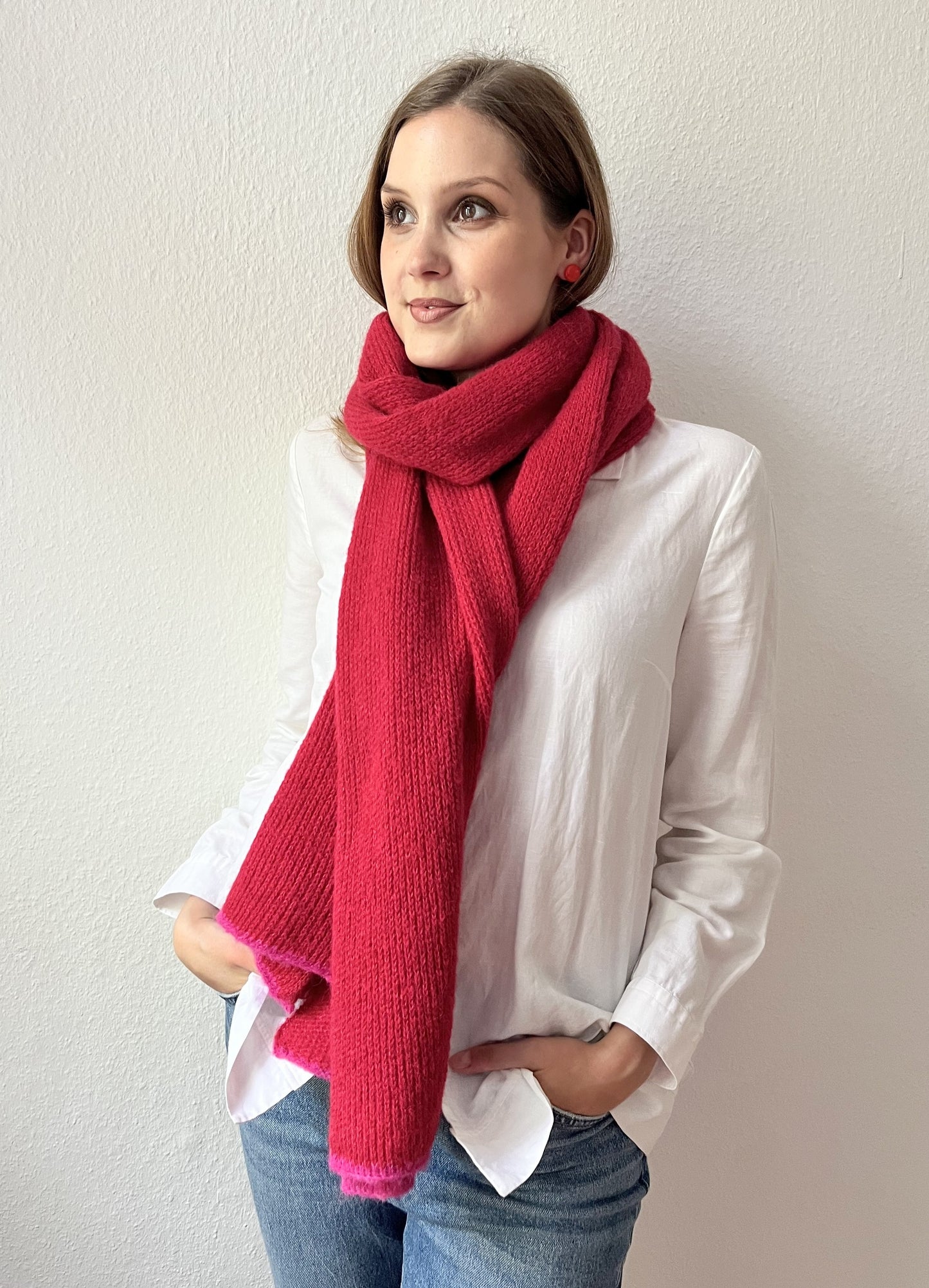 Roter Alpaka Schal Damen – handgefertigt aus Alpaka & Seide, weich & warm