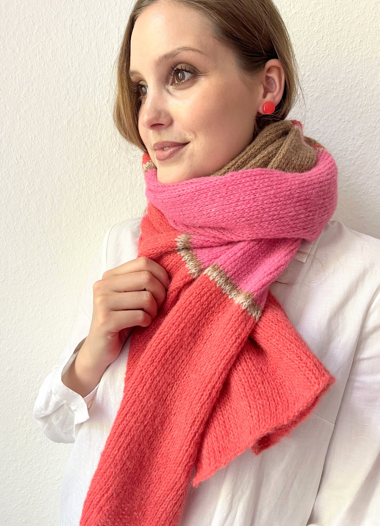 Gestreifter Alpaka Schal Damen mit Blockstreifen – weich, warm & handgefertigt aus Alpaka & Seide