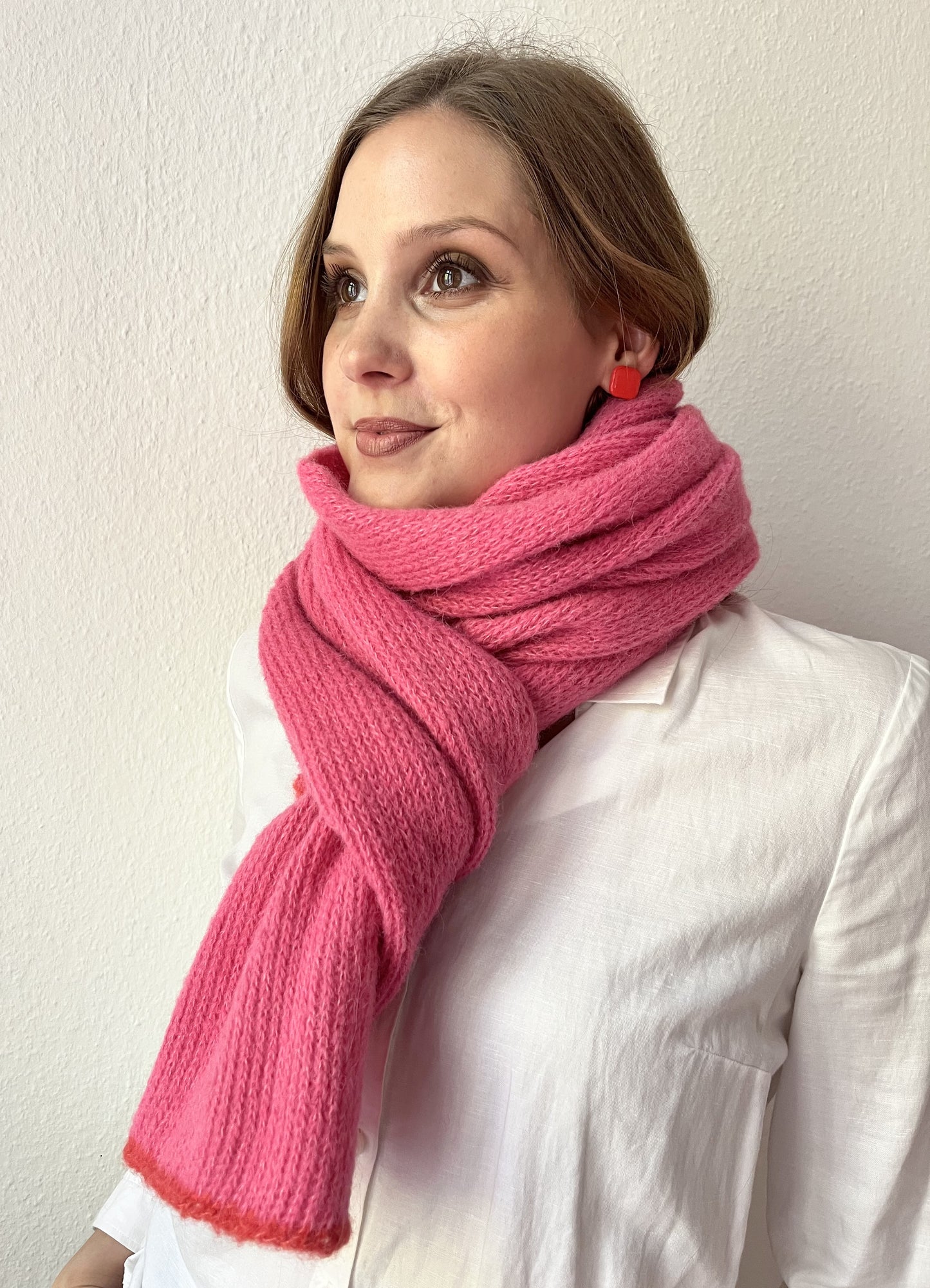 Pinker Alpaka Schal Damen - handgefertigte aus Alpaka & Seide - warm & weich