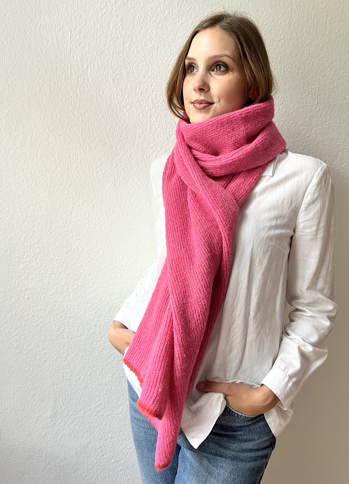 Pinker Alpaka Schal Damen - handgefertigte aus Alpaka & Seide - warm & weich