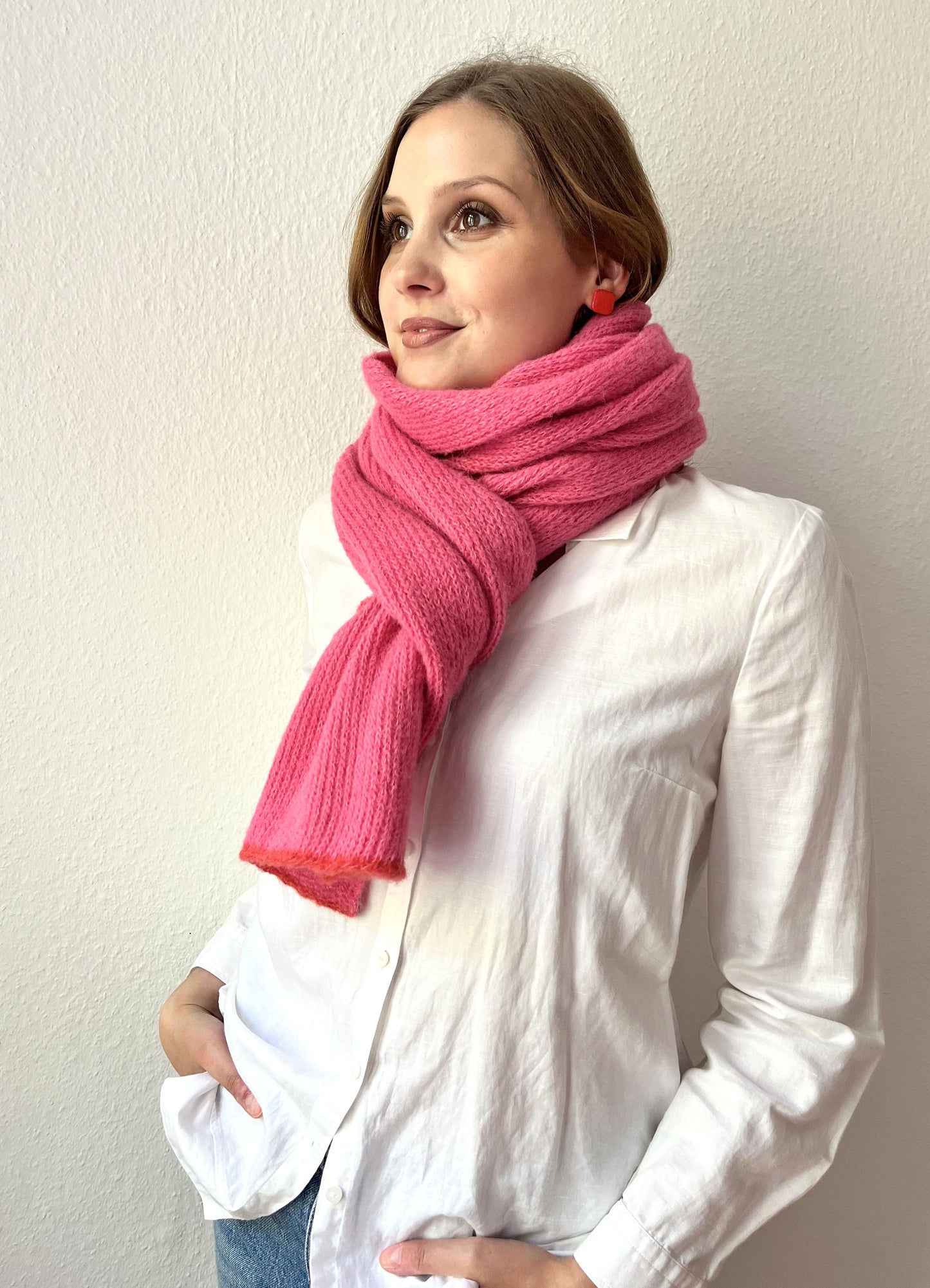 Pinker Alpaka Schal Damen - handgefertigte aus Alpaka & Seide - warm & weich