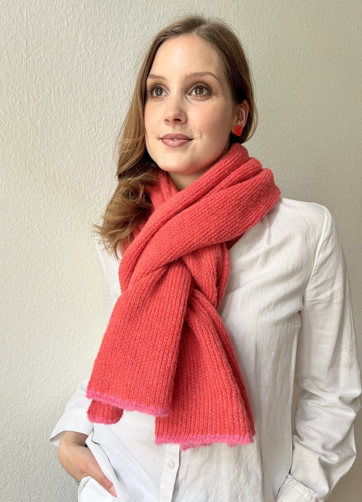 Koralle Alpaka Schal Damen - handgefertigt aus Alpaka & Seide - warm & weich