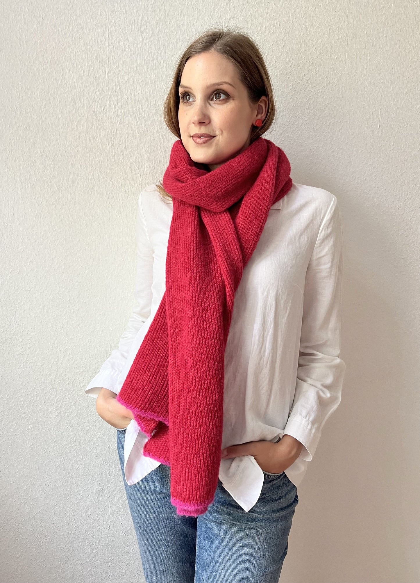 Roter Alpaka Schal Damen – handgefertigt aus Alpaka & Seide, weich & warm