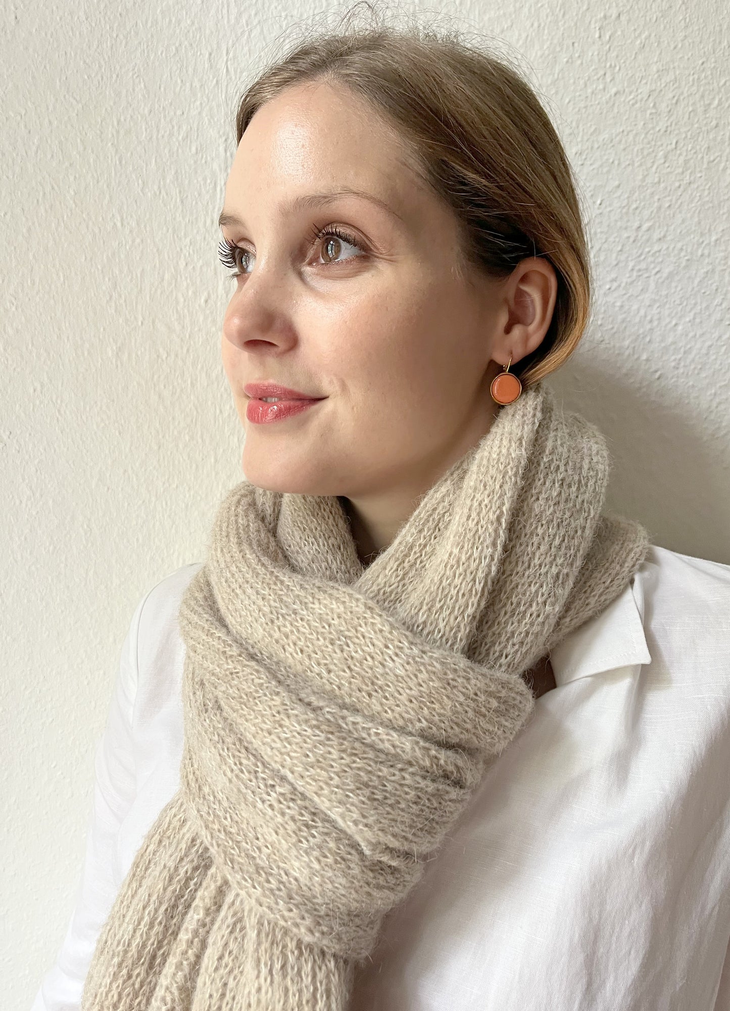 Beige Alpaka Schal Damen - handgefertigt aus Alpakawolle & Seide - weich & warm