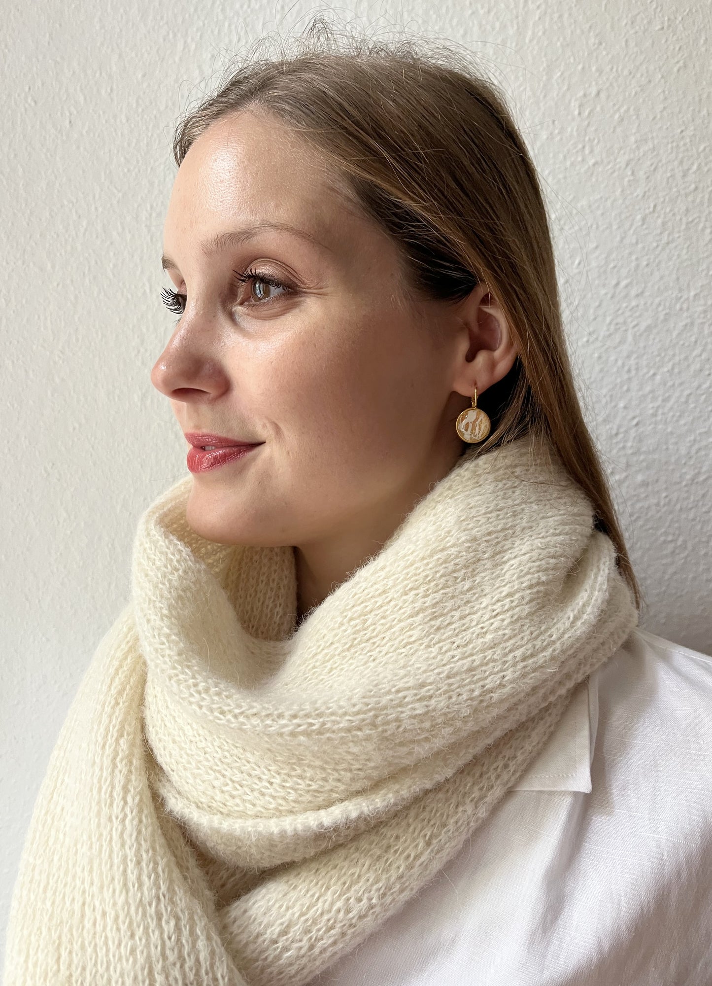 Cremeweißer Alpaka Schal Damen - handgefertigt aus Alpakawolle & Seide - weich & warm