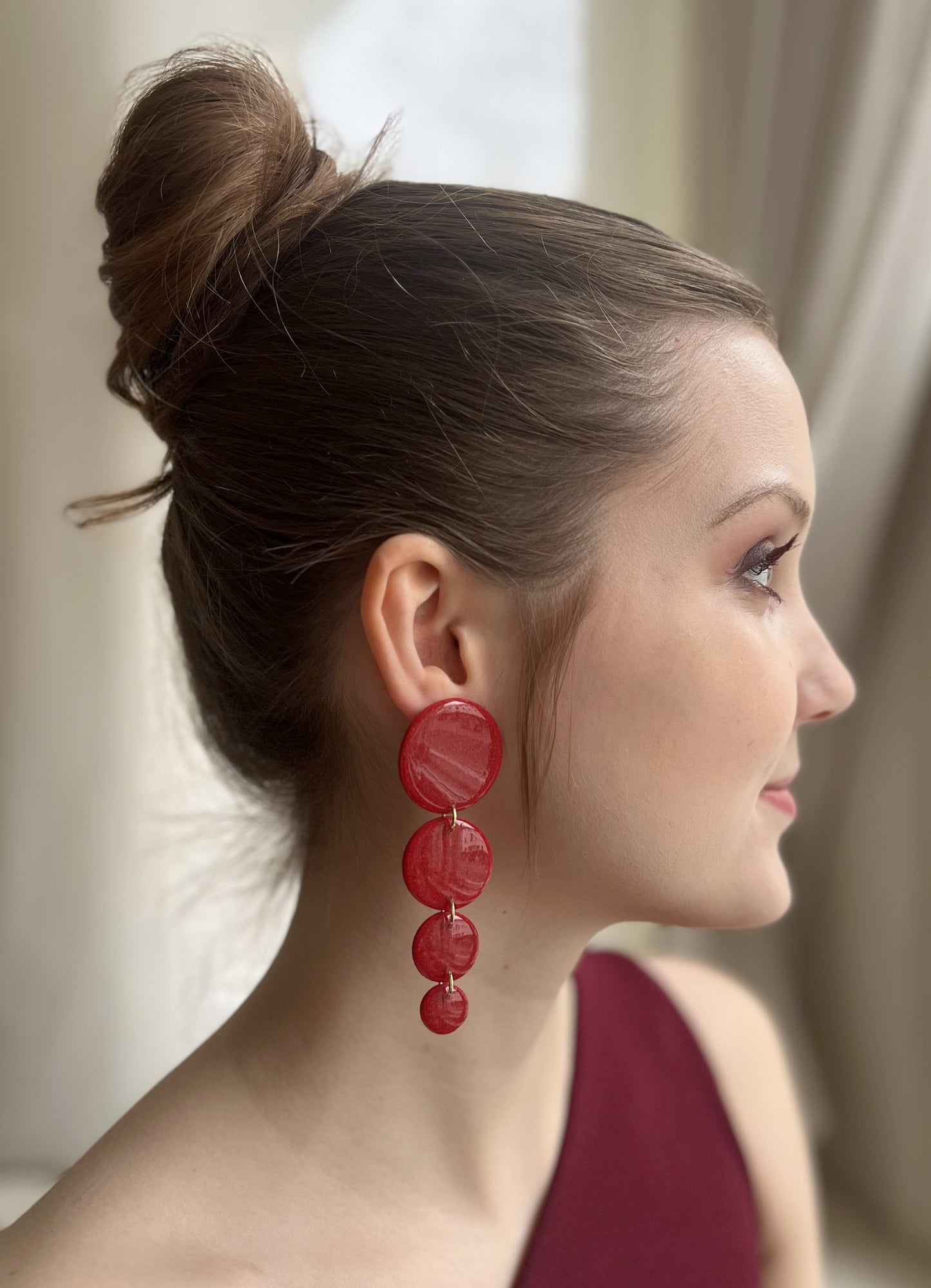 Statement Ohrringe groß & leicht – Polymerton Ohrringe handgefertigt, glitzernd in Rot, Rosé & Schwarz/Nachtblau