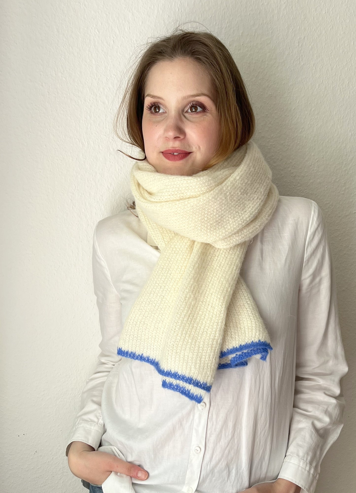 Weißer Alpaka Schal Damen – handgefertigt aus Alpaka & Seide, weich & warm